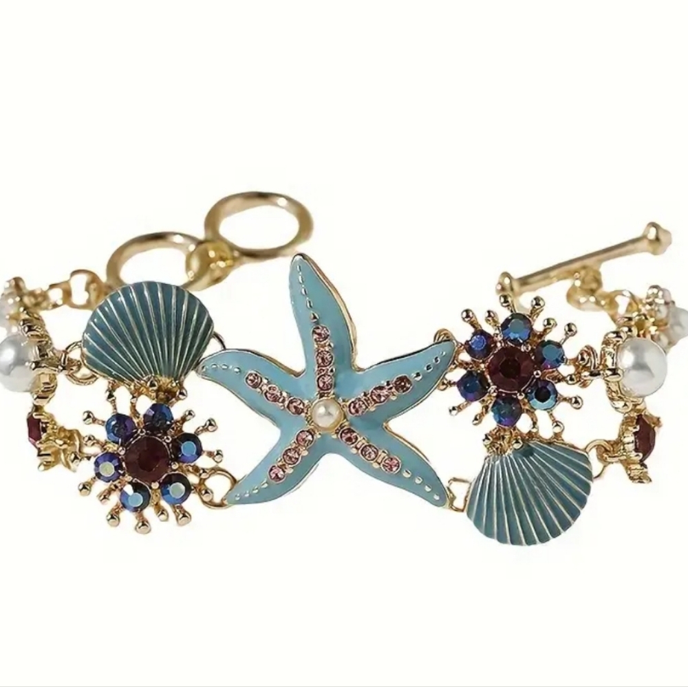 Boho & Ocean Style, Colorful Starfish & Seashells Shape Design Bracelet